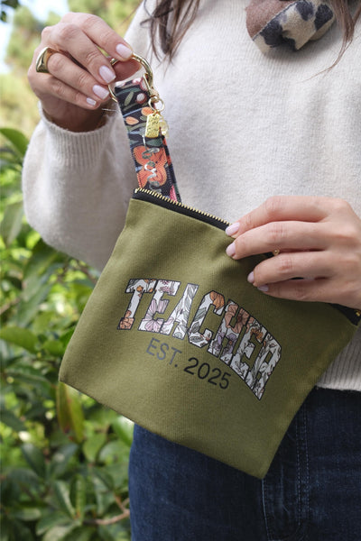 KİŞİSELLEŞTİRİLEBİLİR FLORAL TEACHER KANVAS EL ÇANTASI