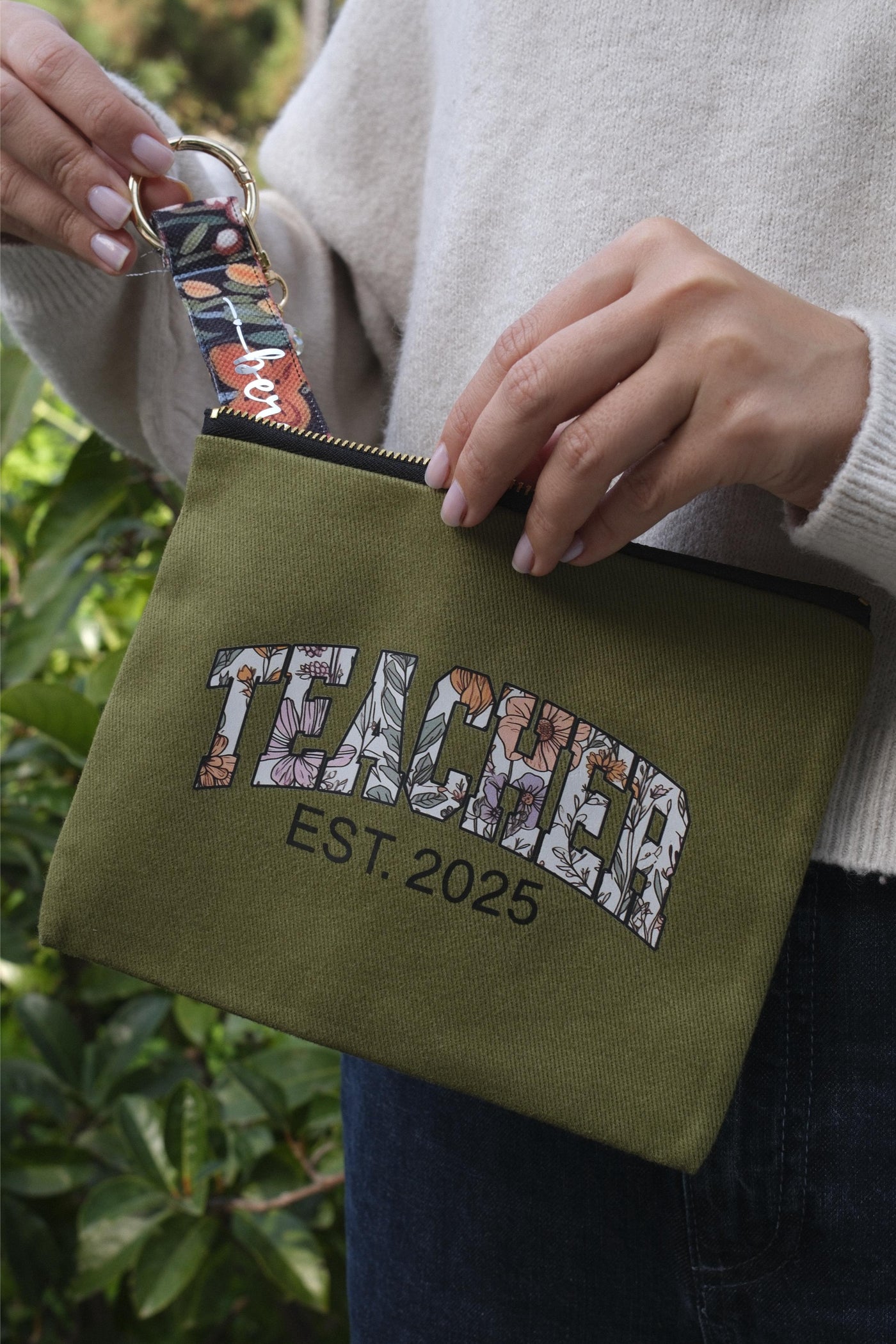 KİŞİSELLEŞTİRİLEBİLİR FLORAL TEACHER KANVAS EL ÇANTASI