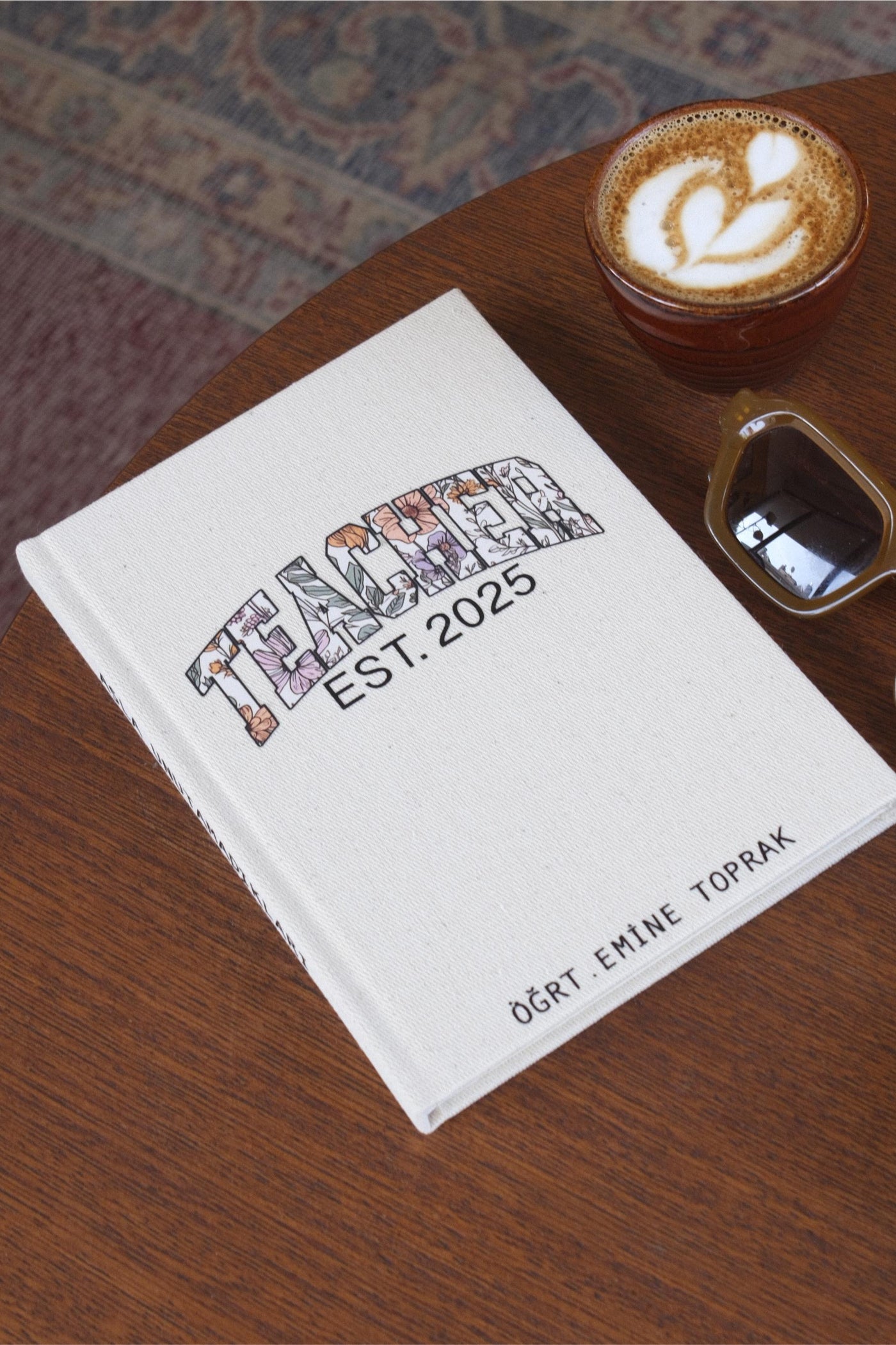 Öğretmenin Mektupları - Floral Teacher Kişiselleştirilebilir Kanvas Defter | 14x20 cm